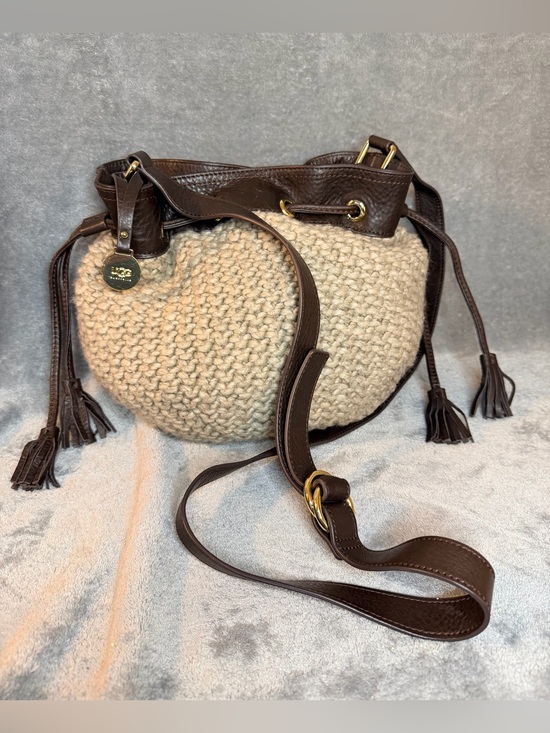 UGG Handbags - UGG Cable Knit Lambswool and Yak Drawstring Hobo w/ Brown Leather Trim